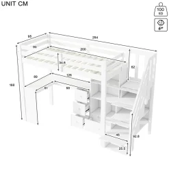 Okwish Lit Mezzanine 90x200 cm - Lit enfant avec Bureau et Rangement, Échelle, MDF - Sans Matelas - Blanc* Lit Mezzanine