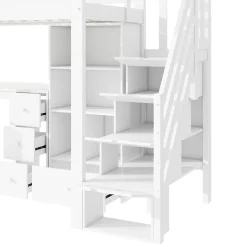 Okwish Lit Mezzanine 90x200 cm - Lit enfant avec Bureau et Rangement, Échelle, MDF - Sans Matelas - Blanc* Lit Mezzanine