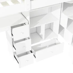Okwish Lit Mezzanine 90x200 cm - Lit enfant avec Bureau et Rangement, Échelle, MDF - Sans Matelas - Blanc* Lit Mezzanine