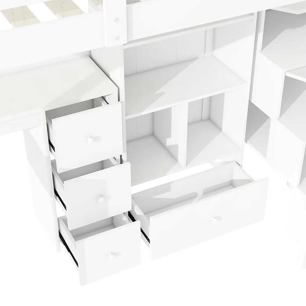 Okwish Lit Mezzanine 90x200 cm - Lit enfant avec Bureau et Rangement, Échelle, MDF - Sans Matelas - Blanc* Lit Mezzanine