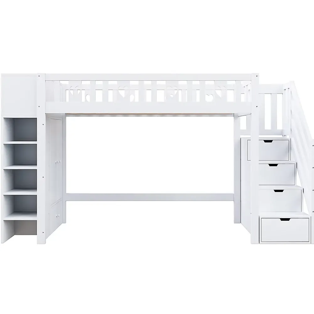 Okwish Lit Mezzanine 90x200 cm - Lit enfant avec Échelle et Rangement, Lit Combiné avec Espace de Rangement, Bois Massif - Blanc* Lit Mezzanine