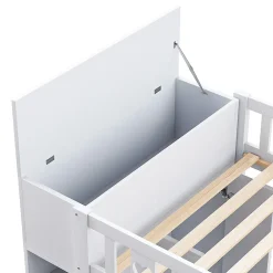 Okwish Lit Mezzanine 90x200 cm - Lit enfant avec Échelle et Rangement, Lit Combiné avec Espace de Rangement, Bois Massif - Blanc* Lit Mezzanine