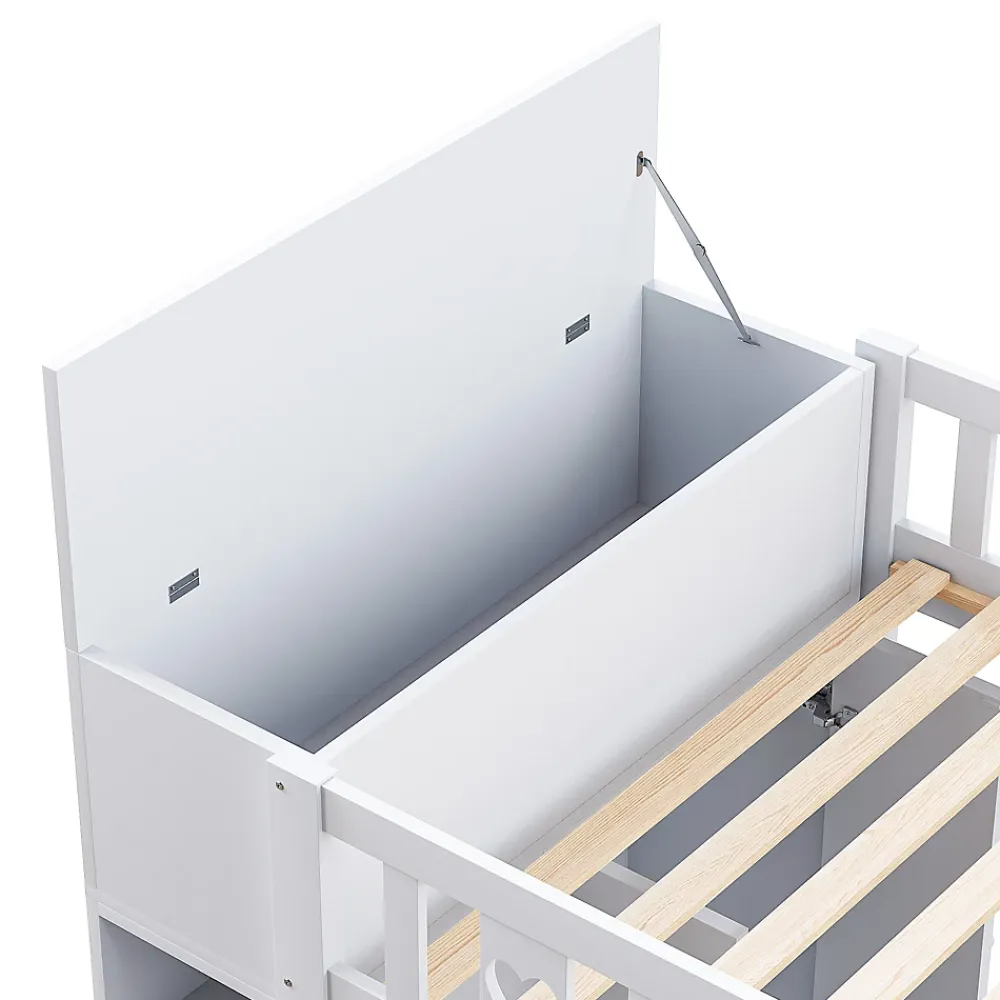 Okwish Lit Mezzanine 90x200 cm - Lit enfant avec Échelle et Rangement, Lit Combiné avec Espace de Rangement, Bois Massif - Blanc* Lit Mezzanine