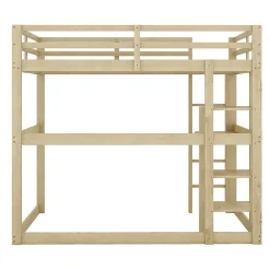 Okwish Lit Mezzanine 140x200 cm - Lit en Bois avec Bureau et 4 Compartiments de Rangement, Lit en Pin Naturel, Sans Matelas* Lit Mezzanine