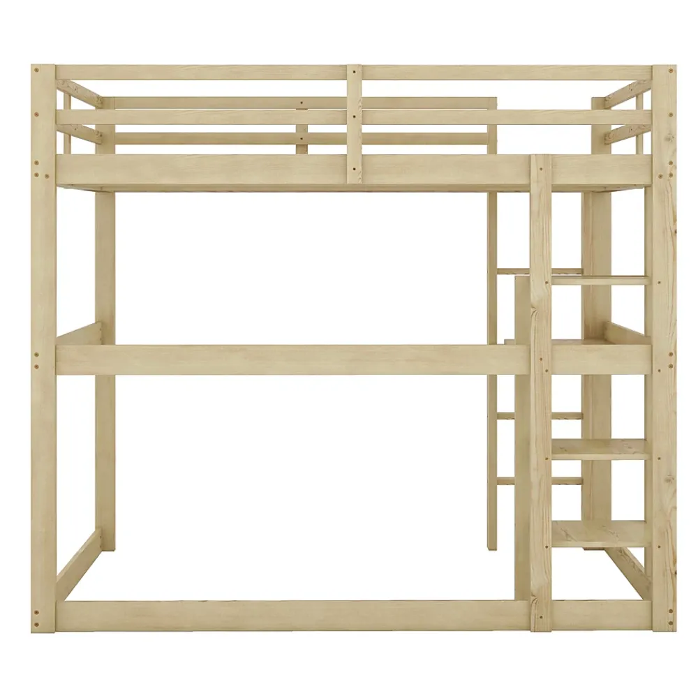 Okwish Lit Mezzanine 140x200 cm - Lit en Bois avec Bureau et 4 Compartiments de Rangement, Lit en Pin Naturel, Sans Matelas* Lit Mezzanine