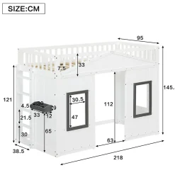 Lit Mezzanine 90x200 cm - Lit Mezzanine enfant avec Échelle, Protection Anti-Chute et Fenêtres, Design Bois, Blanc - Sans Matelas><noscript><img width=