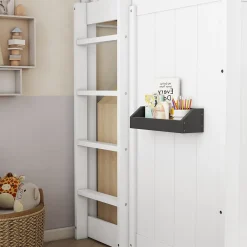 Lit Mezzanine 90x200 cm - Lit Mezzanine enfant avec Échelle, Protection Anti-Chute et Fenêtres, Design Bois, Blanc - Sans Matelas><noscript><img width=
