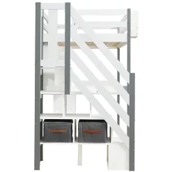 Lit Mezzanine 90x200 cm - Lit Mezzanine Ado avec Bureau, Rangement et Étagères, Pin et MDF, Blanc et Gris, Sans Matelas><noscript><img width=
