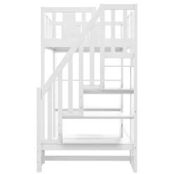 Lit mezzanine 90x200 cm - Lit simple avec rangements intégrés, échelle pratique et tiroirs fonctionnels - Pin et MDF - Blanc><noscript><img width=