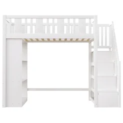 Lit mezzanine 90x200 cm - Lit simple avec rangements intégrés, échelle pratique et tiroirs fonctionnels - Pin et MDF - Blanc><noscript><img width=