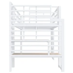 Lit Mezzanine 90x200 cm - Lit Simple avec Escalier de Rangement et LED Intégrée, sans Matelas - Métal Blanc><noscript><img width=