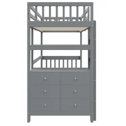 Generique Lit Mezzanine 90x200 cm - Lit Simple avec Échelle Verticale, Tiroirs et Étagères de Rangement, Sans Matelas - Gris* Lit Mezzanine