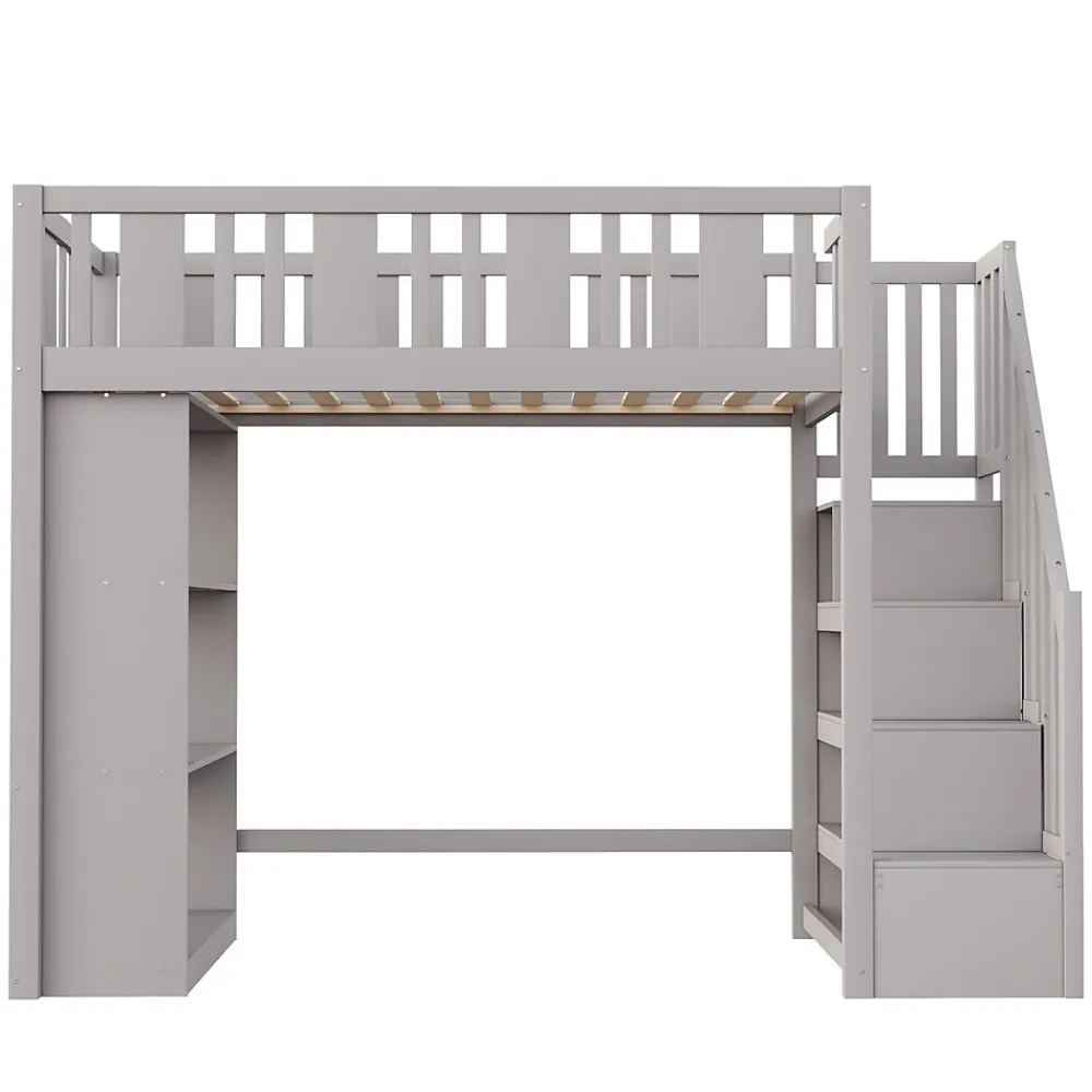 Lit mezzanine 90x200 cm - Lit simple avec échelle pratique, tiroirs de rangement intégrés et structure robuste - Pin et MDF - Gris>Okwish Hot