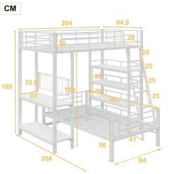 Okwish Lit mezzanine 90x200 cm - Lit simple avec rangement multifonction, structure métal et MDF avec étagères - Sans matelas - Blanc* Lit Mezzanine