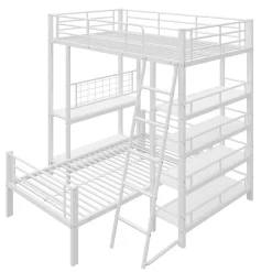 Okwish Lit mezzanine 90x200 cm - Lit simple avec rangement multifonction, structure métal et MDF avec étagères - Sans matelas - Blanc* Lit Mezzanine