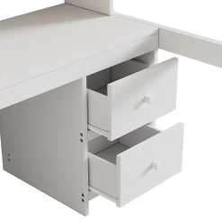 Okwish Lit mezzanine 90x200 cm - Lit Simple avec Escalier à Rampe Haute et bureau, tiroirs - Pin + MDF - Sans Matelas - Blanc* Lit Mezzanine