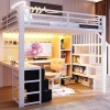 Lit mezzanine 90x200 cm - Structure en fer - Avec espace de rangement - Avec armoire + bureau - Blanc (matelas non inclus)>ModernLuxe Hot