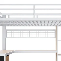 Lit mezzanine 90x200 cm - Structure en fer - Avec espace de rangement - Avec armoire + bureau - Blanc (matelas non inclus)><noscript><img width=