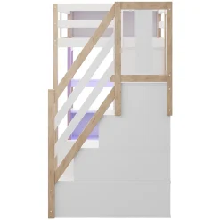 Lit mezzanine 90x200 cm avec armoire et bureau - avec escalier et prises électriques - LED - naturel (sans matelas)><noscript><img width=