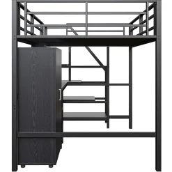 Aapaas Lit mezzanine 140x200 cm avec armoire étagères bureau et échelle noire sans matelas*Enfant Lit Enfant