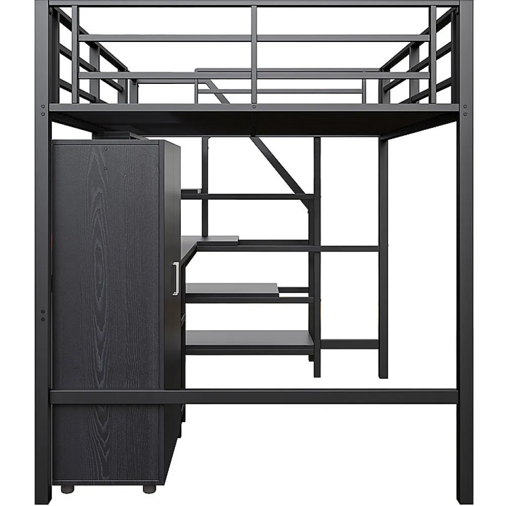 Aapaas Lit mezzanine 140x200 cm avec armoire étagères bureau et échelle noire sans matelas*Enfant Lit Enfant