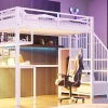 Redom Lit mezzanine 90x200 cm avec bureau intégré, étagères et marche de rangement, structure métal blanche*Enfant Lit Enfant