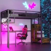 Lit mezzanine 90x200 cm avec bureau intégré, étagères et échelle de rangement en métal noir pour chambre ado>Redom Hot