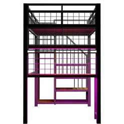 Lit mezzanine 90x200 cm avec bureau intégré, étagères et échelle de rangement en métal noir pour chambre ado><noscript><img width=