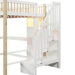 Lit mezzanine 140x200 cm avec bureau et escalier de rangement - lit ado gain de place - pin MDF blanc naturel - sans matelas><noscript><img width=
