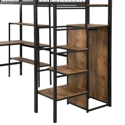Okwish Lit mezzanine 90x200 cm avec bureau, placard et étagères, structure métal robuste, noir, sans matelas* Lit Mezzanine