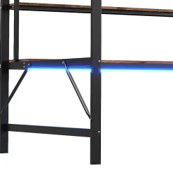 Okwish Lit mezzanine 140x200 cm avec bureau, étagères, LED et prise USB - lit ado/enfant gain de place - métal noir - sans matelas* Lit Mezzanine