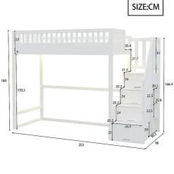 Lit mezzanine 90x200 cm avec échelle de sécurité - avec barrières de sécurité - lumières LED - blanc (sans matelas)><noscript><img width=
