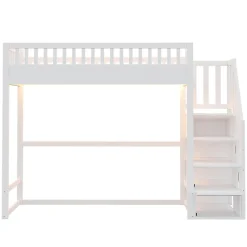 Lit mezzanine 90x200 cm avec échelle de sécurité - avec barrières de sécurité - lumières LED - blanc (sans matelas)><noscript><img width=