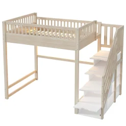 Lit mezzanine 140x200 cm avec échelle de sécurité - avec barrières de sécurité - lumières LED - naturel(sans matelas)><noscript><img width=