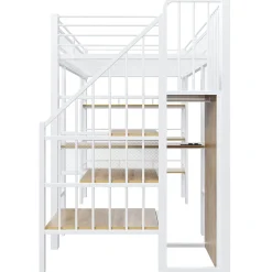 Lit mezzanine 90x200 cm avec LED et prise électrique - avec compartiments de rangement - avec étagère - blanc (matelas non inclus)><noscript><img width=
