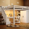 Lit mezzanine 140x200 cm avec LED - avec bureau et armoire - échelle de rangement - port USB - blanc (sans matelas)>ModernLuxe