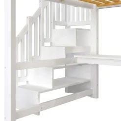 Lit mezzanine 140x200 cm avec LED - avec bureau et armoire - échelle de rangement - port USB - blanc (sans matelas)><noscript><img width=