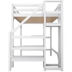 Aapaas Lit mezzanine 140x200 cm blanc avec sommier, echelle, armoire et rangement integre pour chambre d adolescent*Enfant Lit Enfant