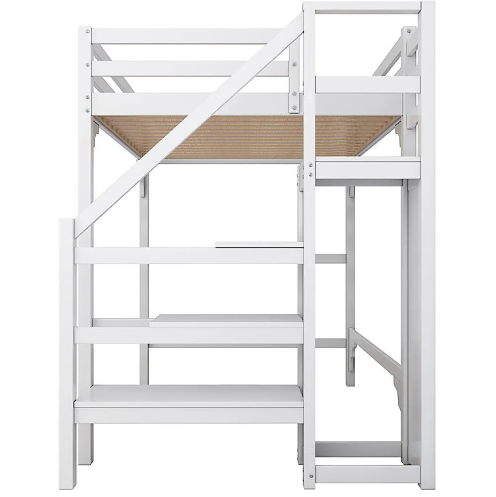 Aapaas Lit mezzanine 140x200 cm blanc avec sommier, echelle, armoire et rangement integre pour chambre d adolescent*Enfant Lit Enfant