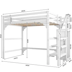 Aapaas Lit mezzanine 140x200 cm blanc avec sommier, echelle, armoire et rangement integre pour chambre d adolescent*Enfant Lit Enfant