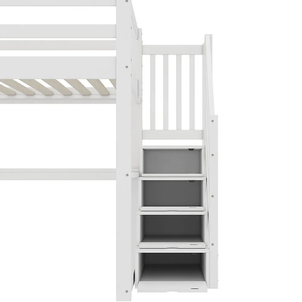 Aapaas Lit mezzanine 140x200 cm blanc avec tiroirs de rangement et bureau intégré sous le lit pour enfant*Enfant Lit Enfant