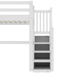 Lit mezzanine 90x200 cm blanc avec tiroirs de rangement et bureau intégré sous le lit pour enfant><noscript><img width=
