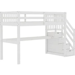 Lit mezzanine 90x200 cm blanc avec tiroirs de rangement et bureau intégré sous le lit pour enfant><noscript><img width=
