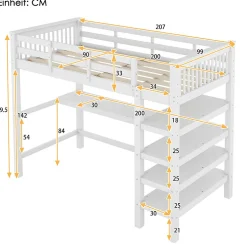 Lit mezzanine 90x200 cm blanc sans matelas avec bureau integre et etageres pour chambre denfant><noscript><img width=