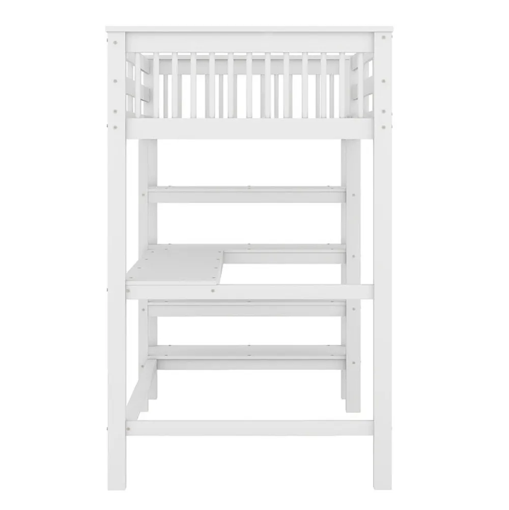 Lit mezzanine 90x200 cm blanc sans matelas avec bureau integre et etageres pour chambre denfant>Aapaas Hot