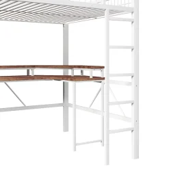 Okwish Lit Mezzanine 140x200 cm -Bureau Intégré, Éclairage LED Réglable, Panneau Perforé, Ports USB, Type-C et 2 Prises - Métal/MDF Blanc* Lit Mezzanine