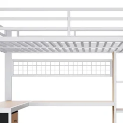 ModernLuxe Lit mezzanine 140x200 cm en fer - Compartiments de rangement - 4 tiroirs - LED - Bureau et escalier - Blanc (sans matelas)* Lit Mezzanine