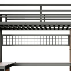 Lit mezzanine 140x200 cm en fer - Compartiments de rangement - 4 tiroirs - LED - Bureau et escalier - Noir (sans matelas)><noscript><img width=