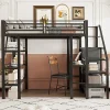 Lit mezzanine 140x200 cm en métal noir avec bureau armoire étagères et escalier de rangement sécurisé>Aapaas Best