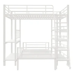 Lit mezzanine 140x200 cm en métal blanc avec étagères de rangement intégrées et structure multifonctionnelle><noscript><img width=